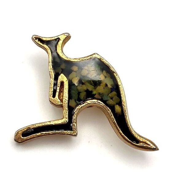 Small Vintage Goldtone Kangaroo Pin with Opal Flake Inlay - Picture 1 of 4